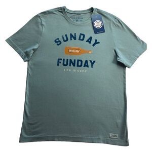 LIFE IS GOOD MEN’S MEDIUM Sunday Fun Day Print Logo Solid T-Shirt